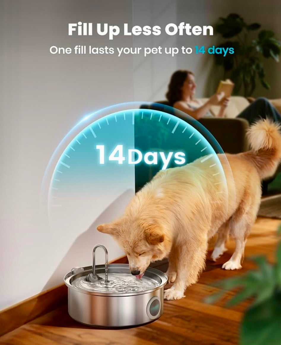 Oneisall Dog Water Fountain, 7L/230oz/1.8G Quiet Dog Fountain Water Bowl, Stainless Steel Dog Water Fountain with Visual Water Level&Triple Filtration for Large Medium Small Breed Dogs Pets + 3 Set Filters.